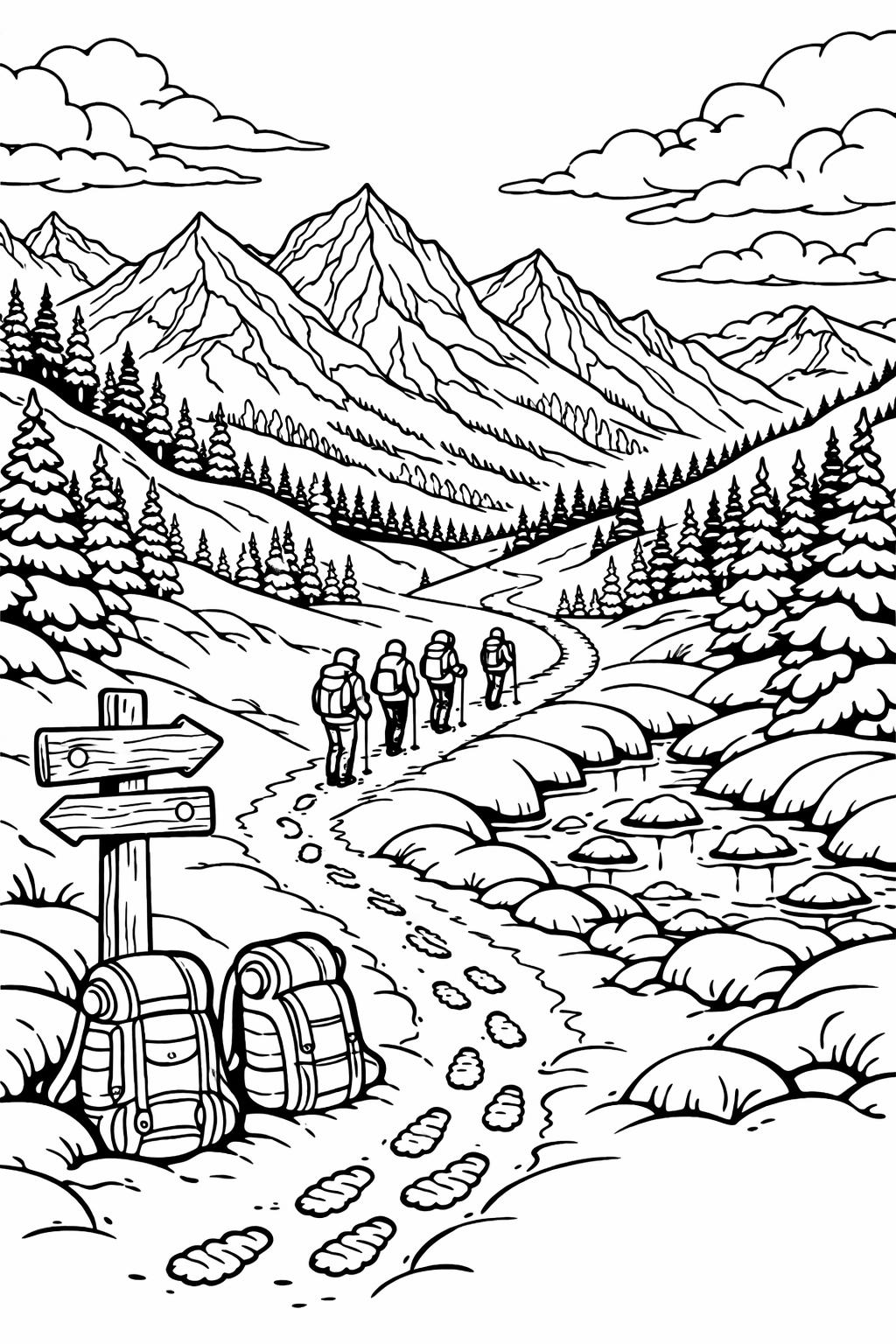 winter village coloring page | snowy holiday scene | printable seasonal activity