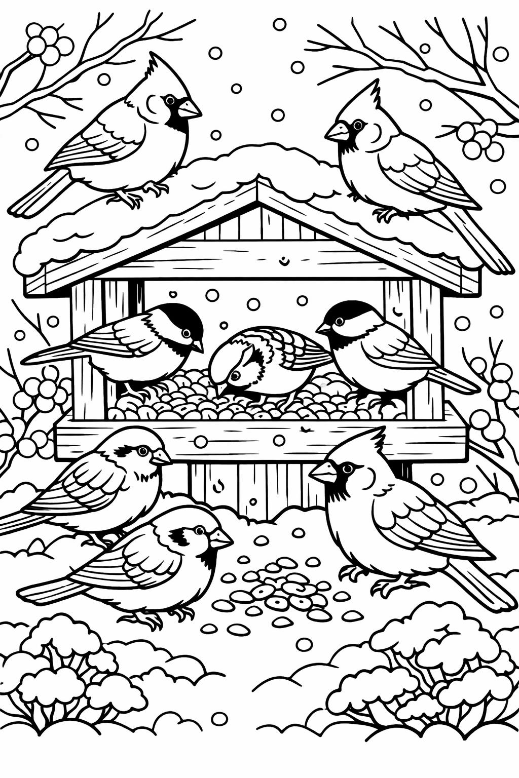 winter cottage coloring page | snowy house illustration | printable seasonal activity