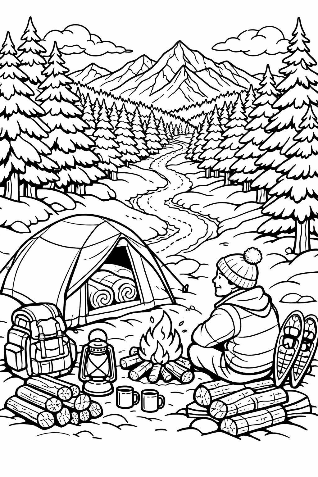 skiing coloring page | winter sports scene | fun seasonal coloring sheet