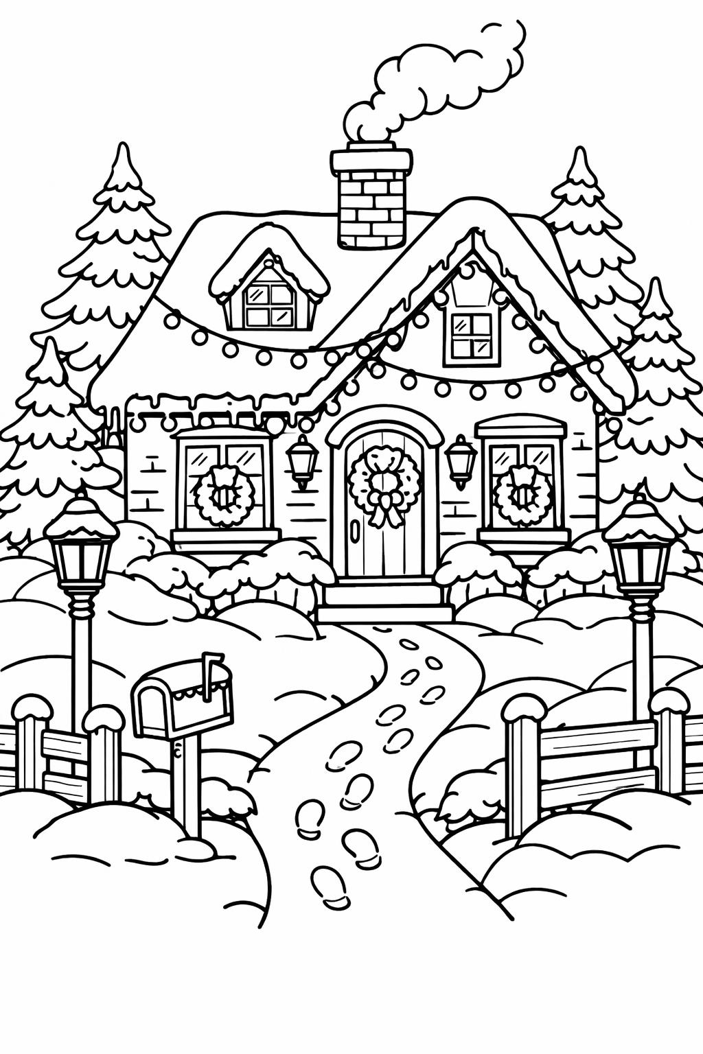 winter fox coloring page | snowy woodland animal | printable coloring sheet