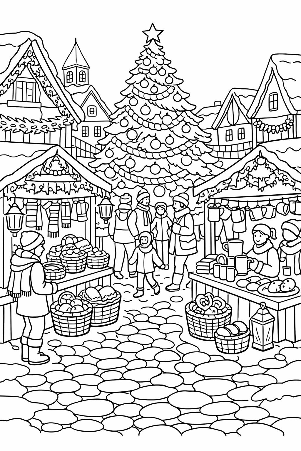 kawaii winter coloring page | cute snowy characters | fun printable coloring sheet
