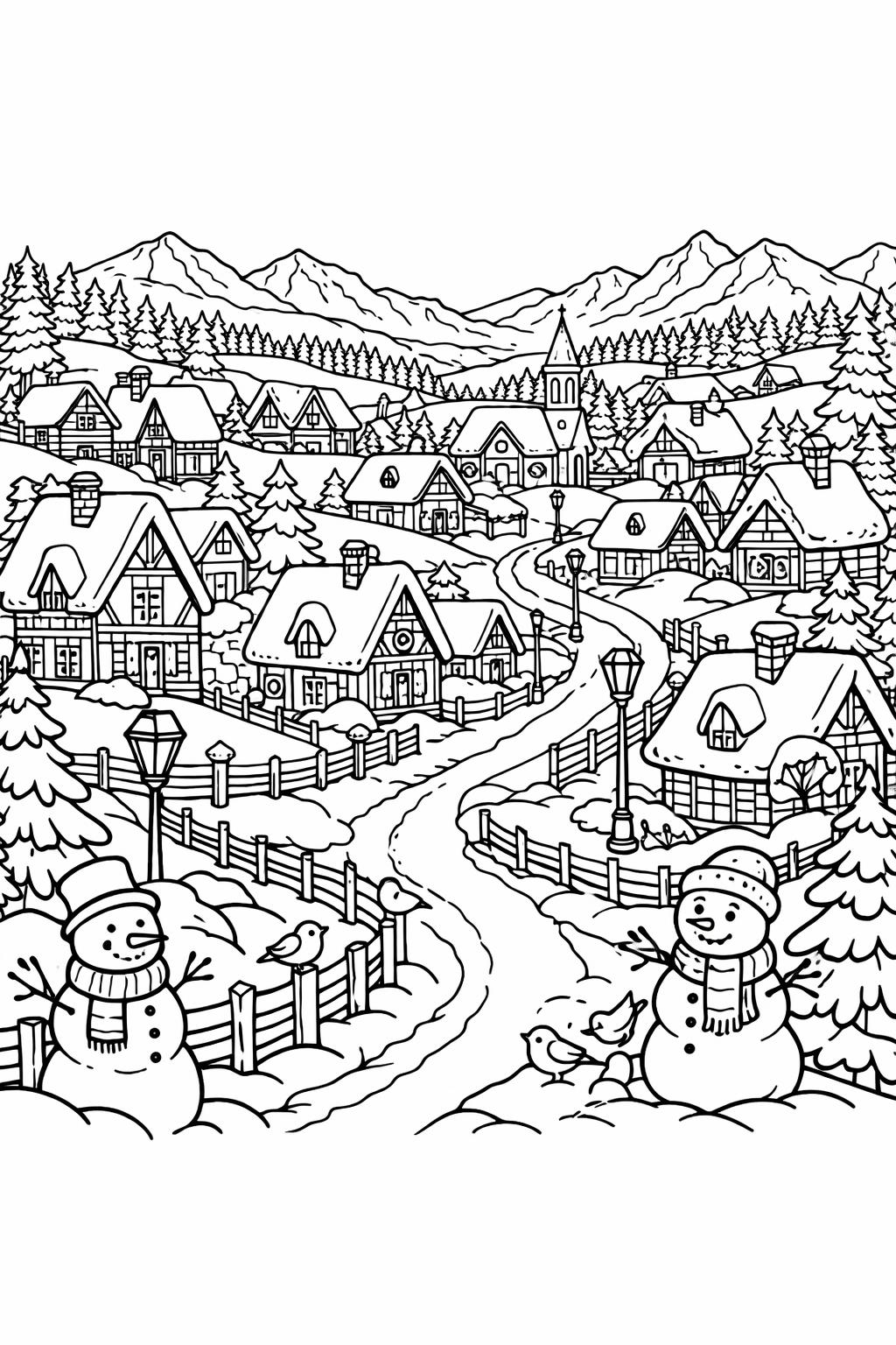 winter coloring page for adults | detailed seasonal coloring sheet | relaxing creative activity