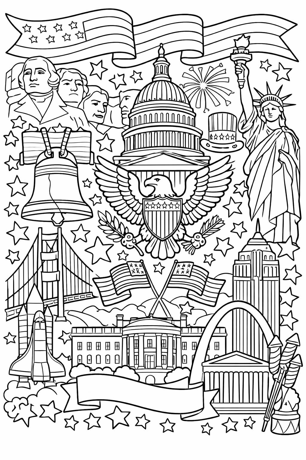 July 4th coloring page | patriotic holiday illustration | festive artwork