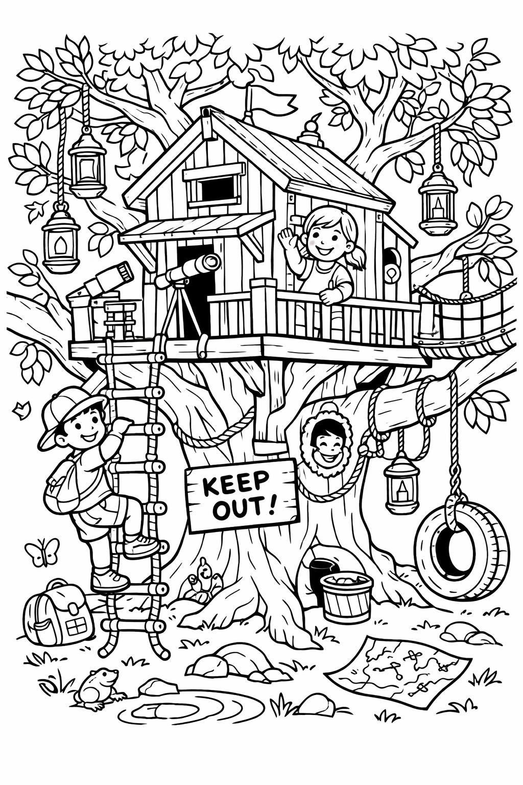 sunny landscape coloring page | bright outdoor scenery | peaceful summer design