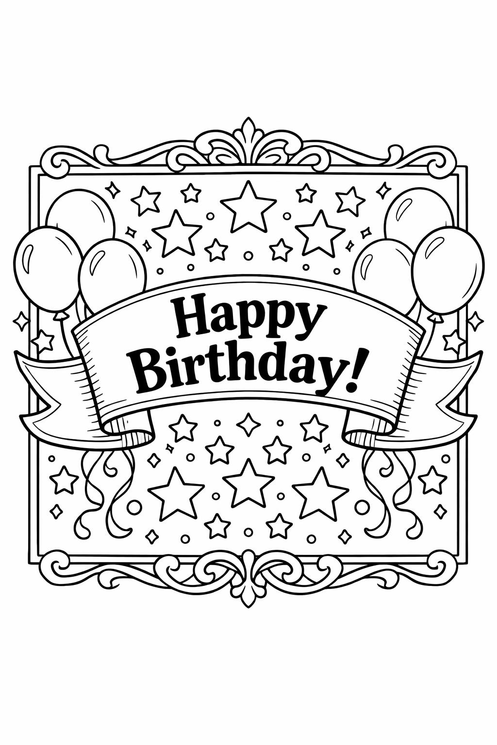 birthday card coloring page | greeting design art | festive message coloring