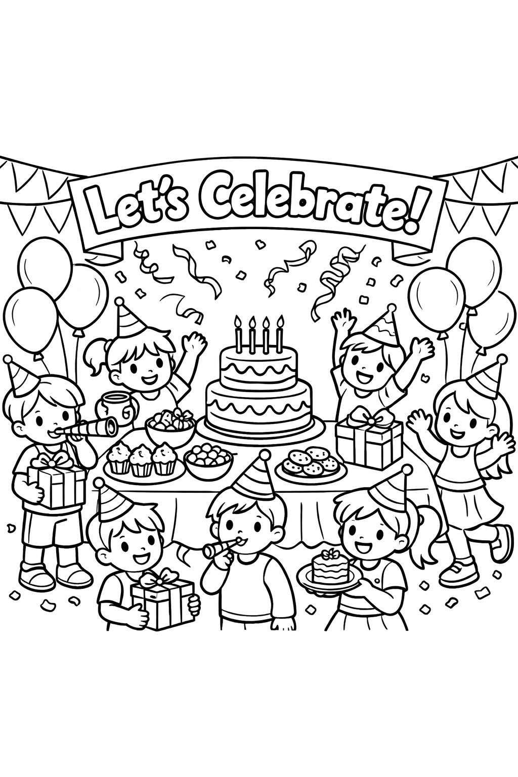 birthday cupcakes coloring | sweet treats design | fun dessert coloring page