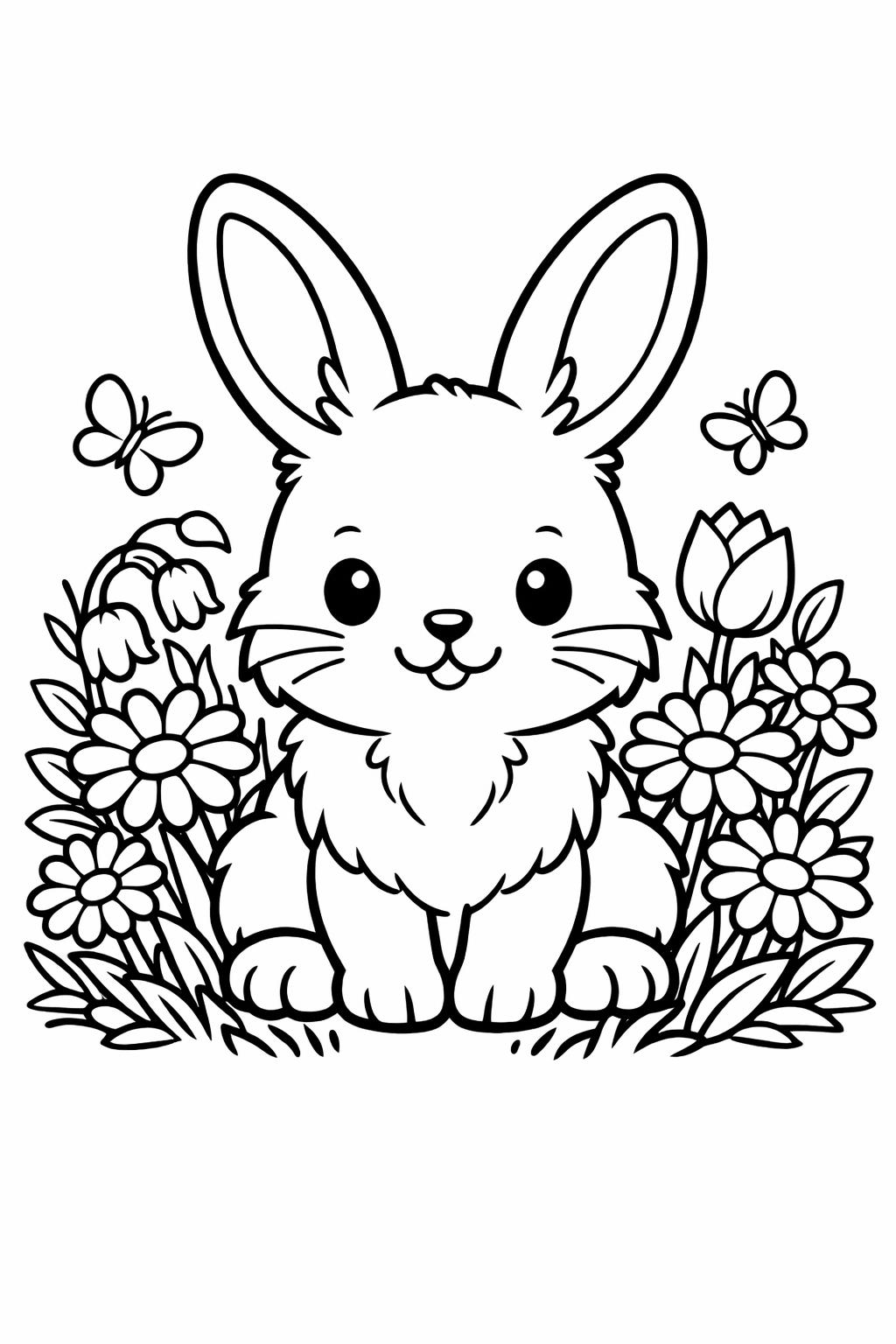 spring animals coloring page | bunnies and chicks | cute seasonal art