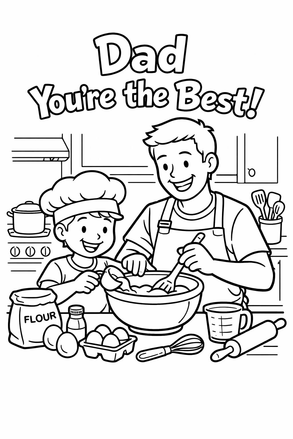 dad and pet coloring page | family with dog scene | fathers day kids coloring