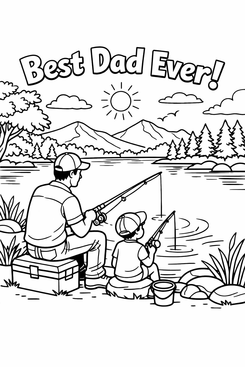dad and baby coloring page | cute family scene | fathers day kids art