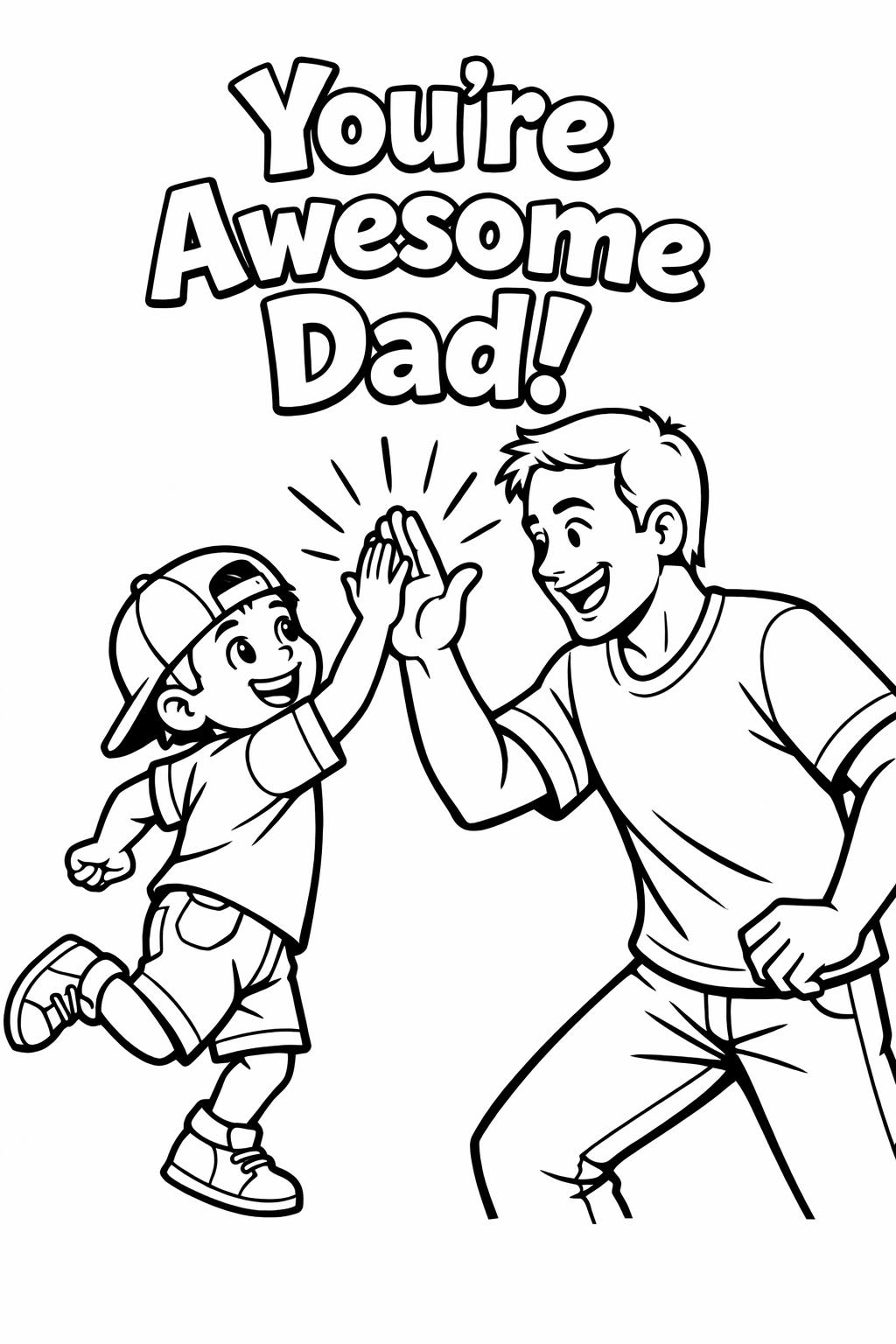 dad relaxing coloring page | chair and family scene | cozy fathers day art