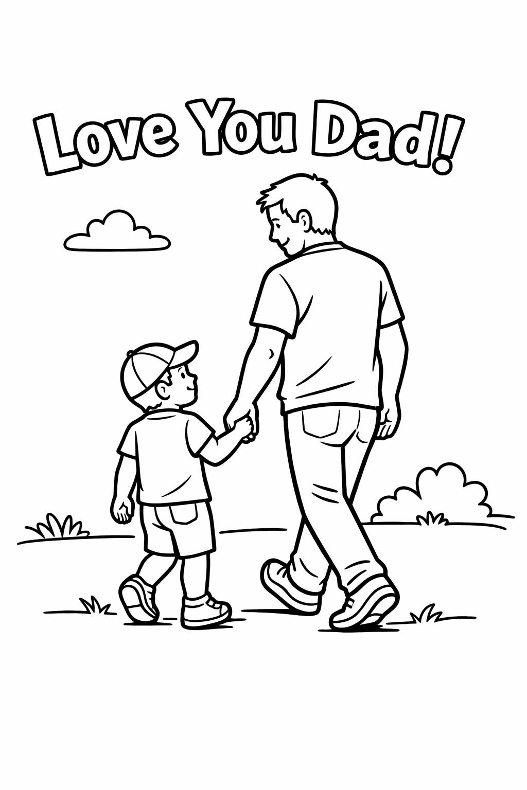 dad and child hug coloring | loving family scene | fathers day kids page