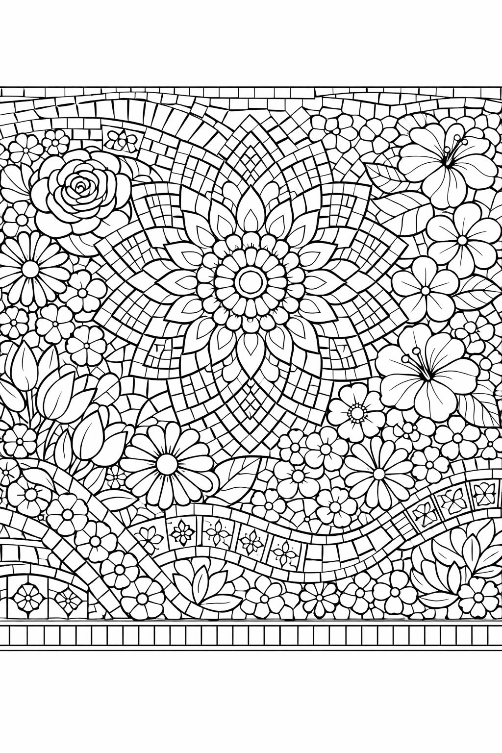 floral pattern coloring page | repeating flower design | decorative coloring sheet