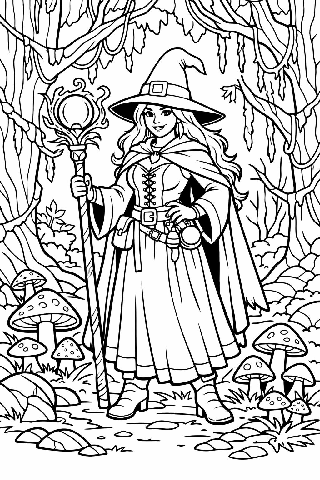 witch crystal ball coloring | fortune teller witch page | magical orb witch art