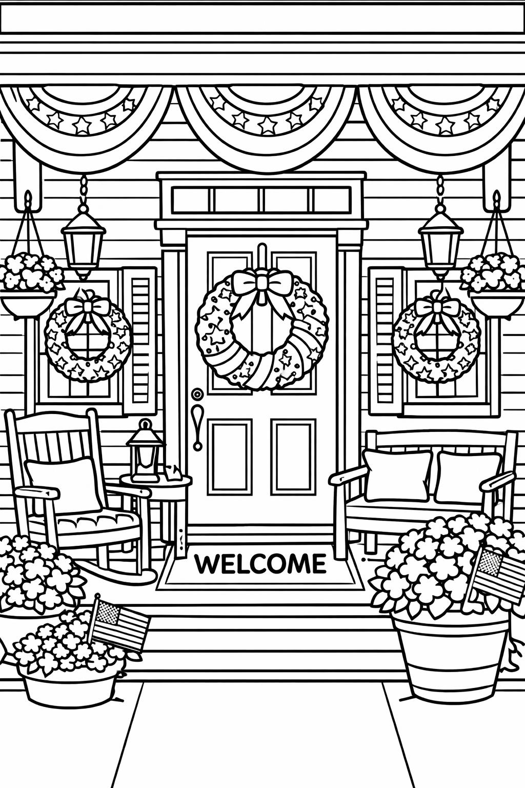red white and blue page | patriotic themed artwork | holiday coloring design