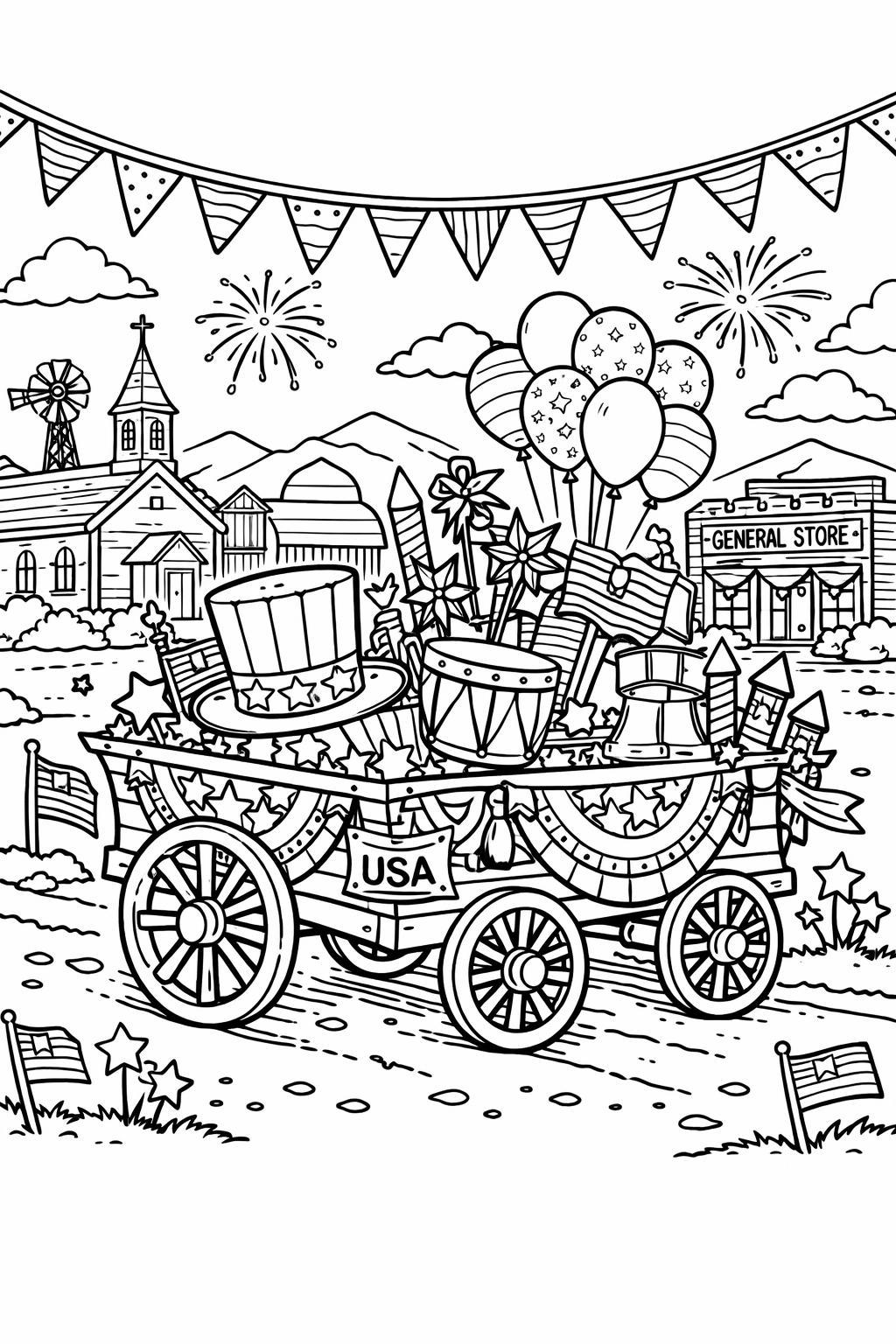 celebration coloring page | Independence Day festivities | cheerful artwork