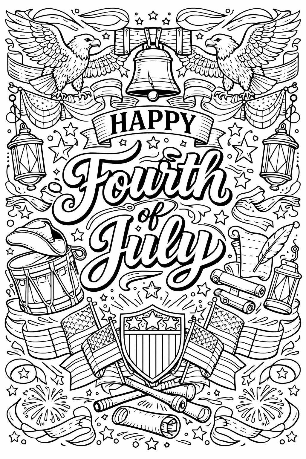 Independence Day coloring page | 4th of July illustration | patriotic coloring sheet