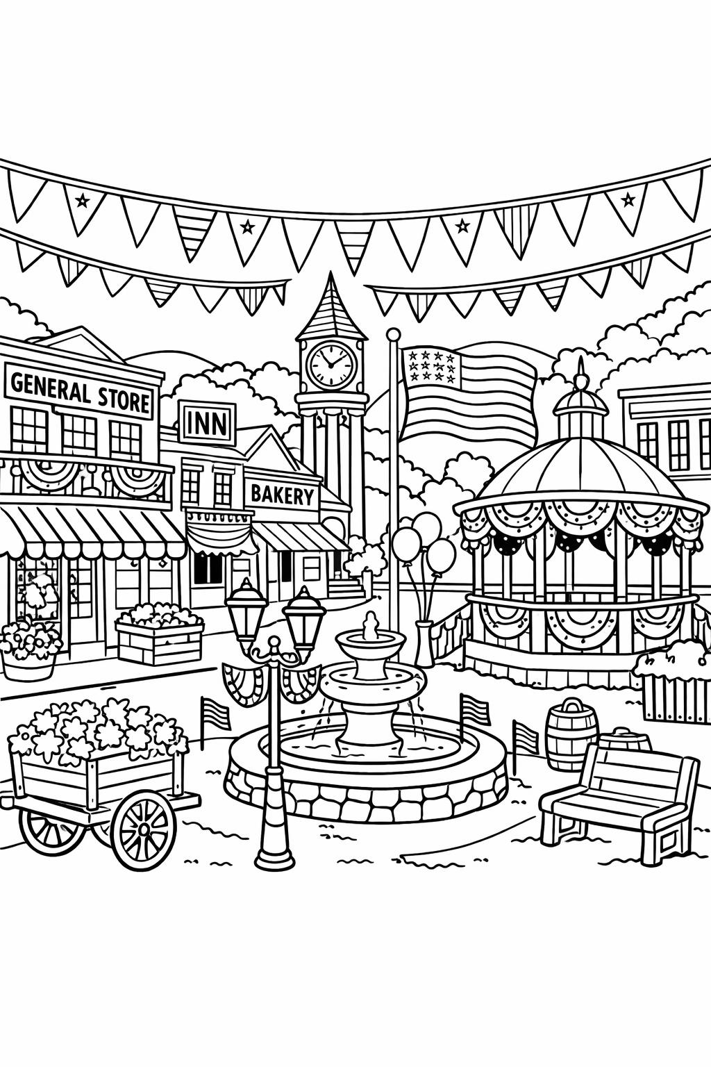 fireworks coloring page | Independence Day celebration | festive coloring artwork