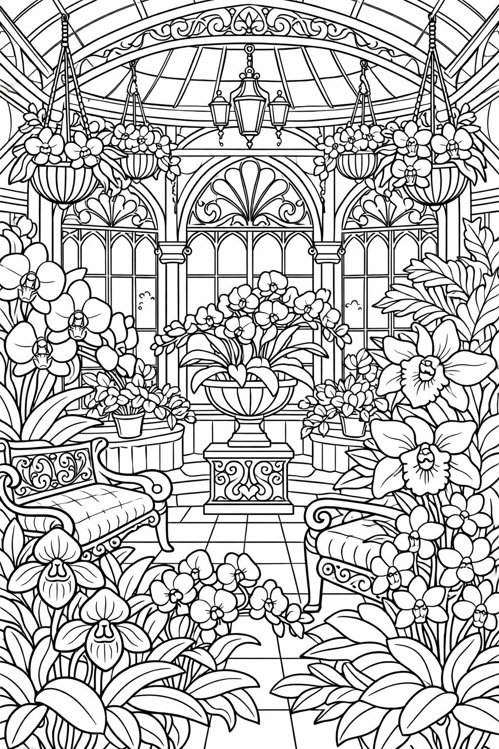 botanical coloring page | detailed plant and flower art | calming artwork