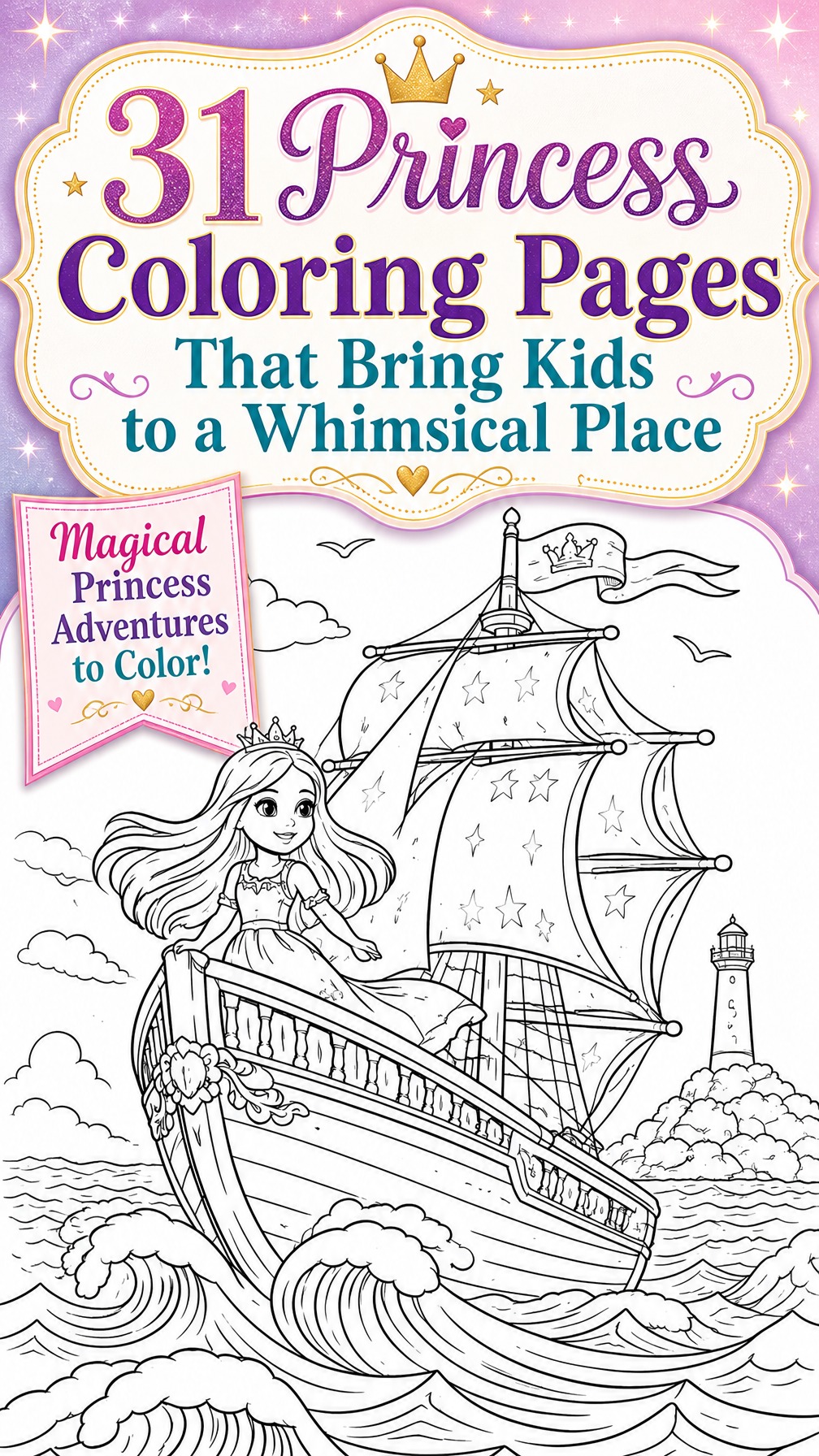 princess riding horse coloring | royal journey scene | castle path coloring page