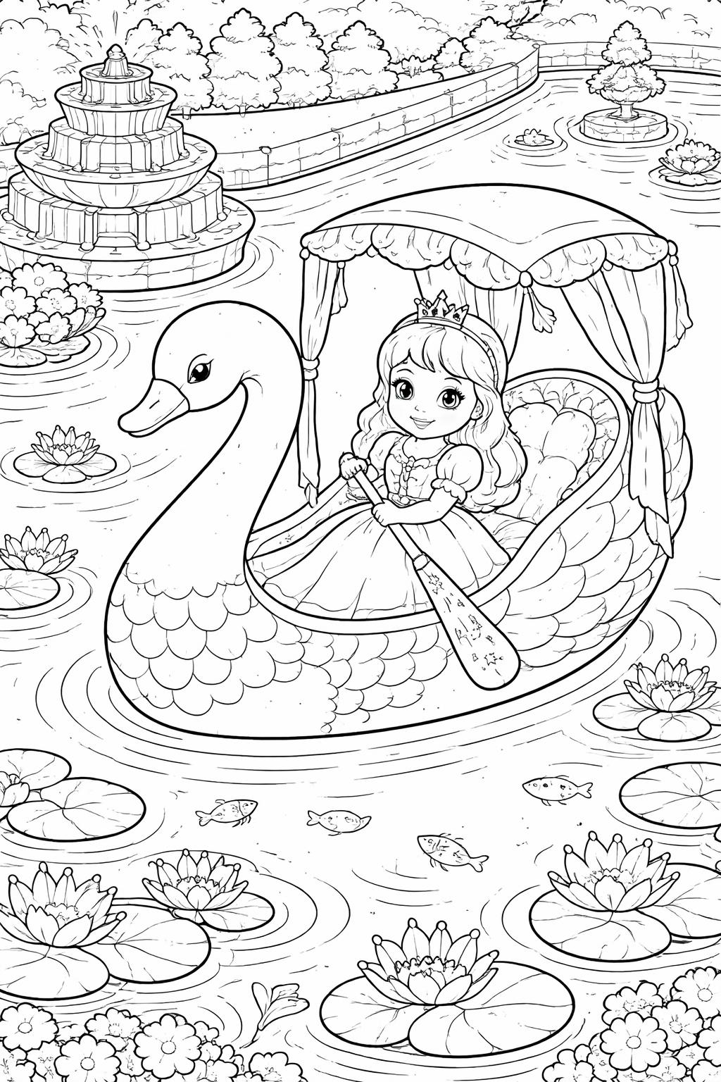 princess in a ball gown coloring page | detailed fairy tale dress | kids coloring sheet