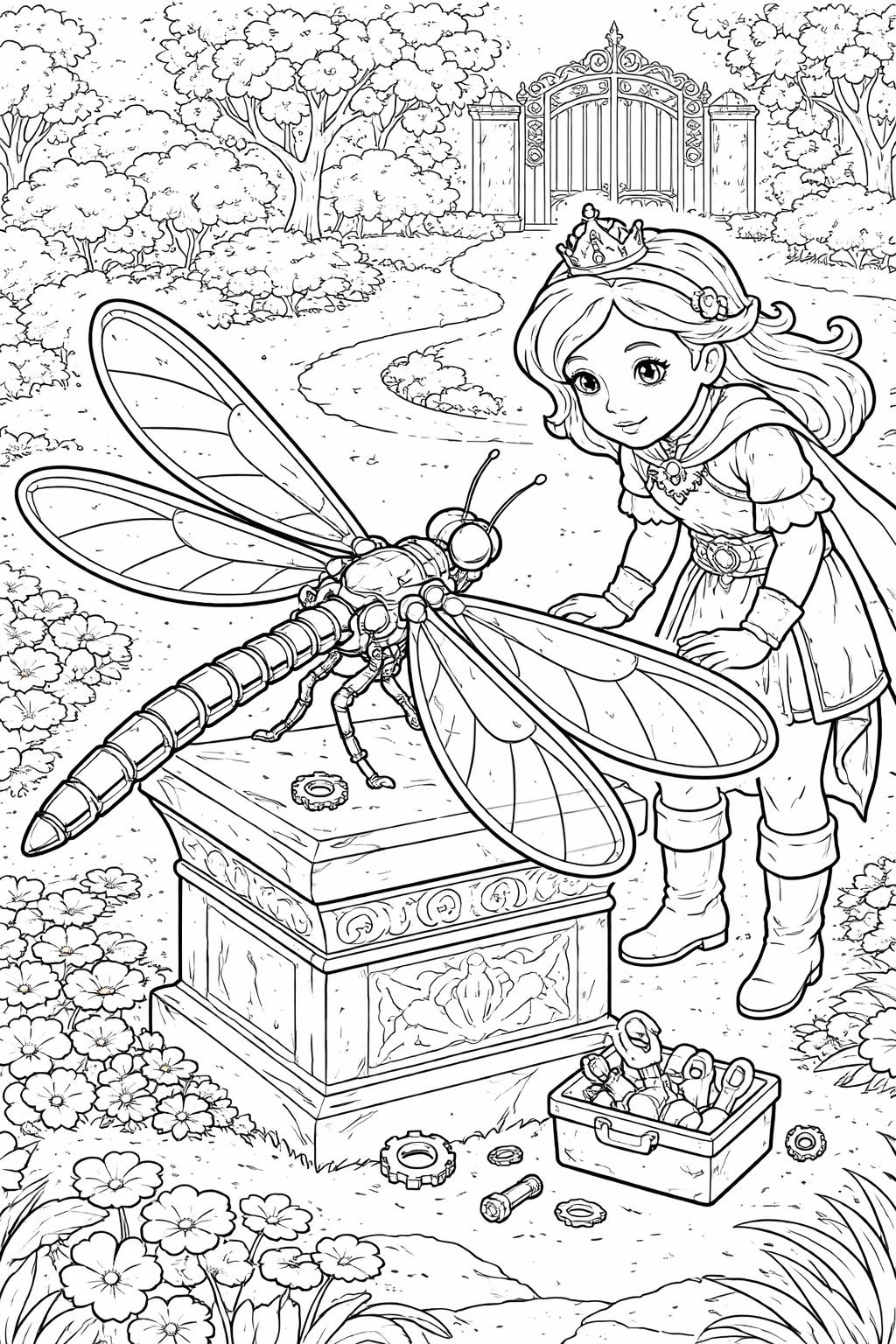 princess and fairy coloring page | magical fantasy friends | whimsical printable activity