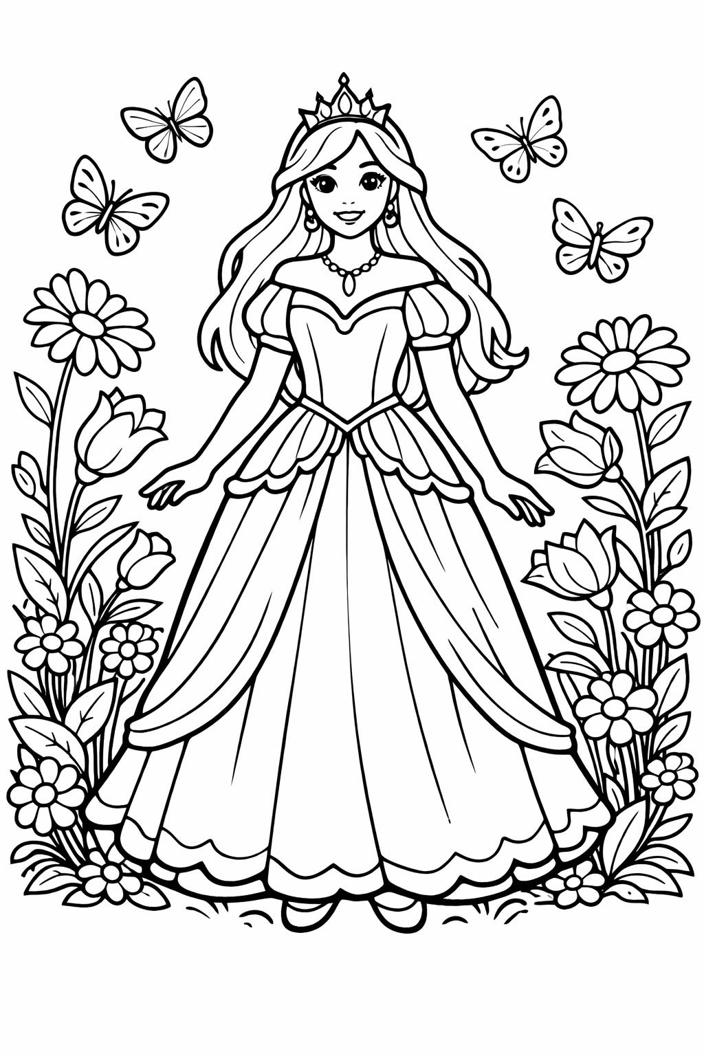 princess coloring page for kids | cute princess dress coloring | simple castle princess page