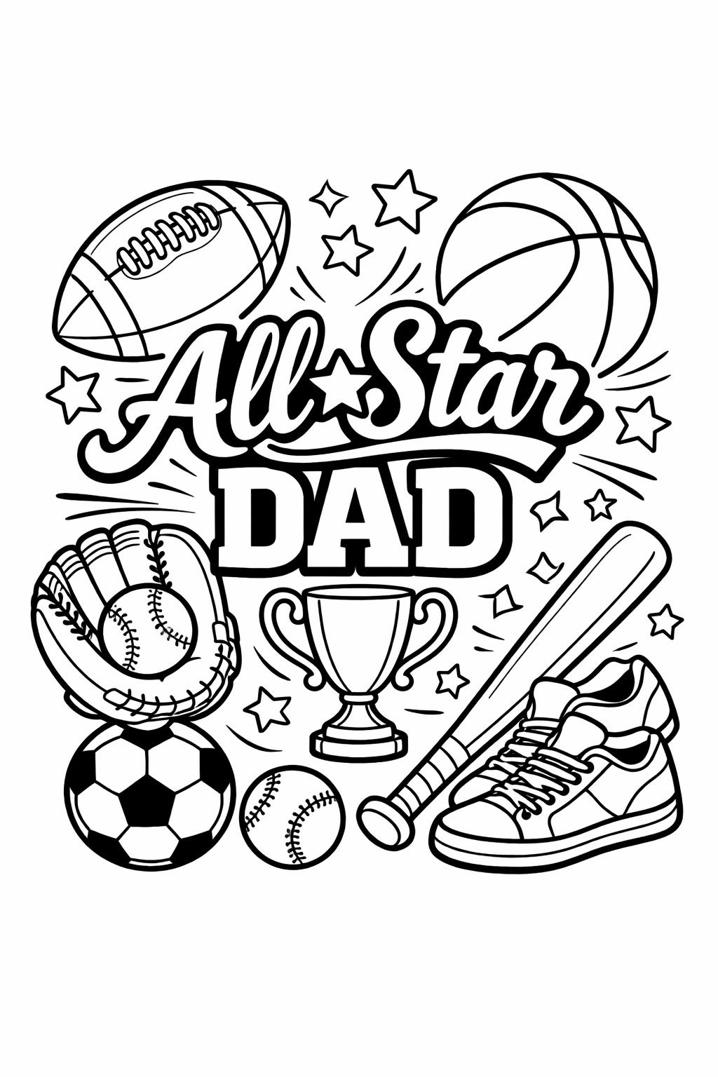 dad playing sports coloring | fun activity scene | kids fathers day art