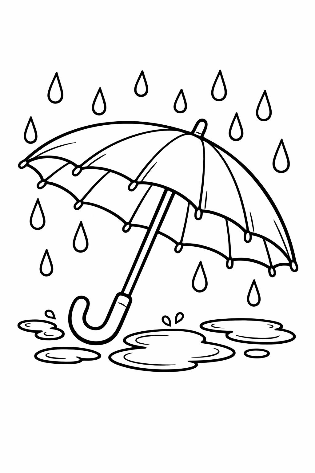 spring rain coloring page | umbrella and raindrops | cozy weather scene