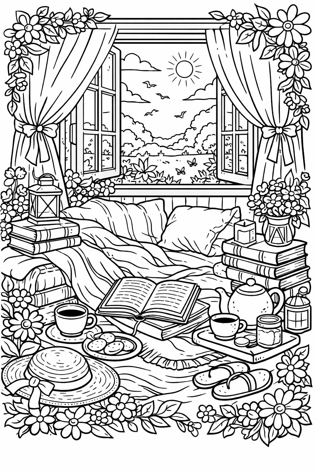 tropical coloring page | palm tree summer scene | vacation themed design