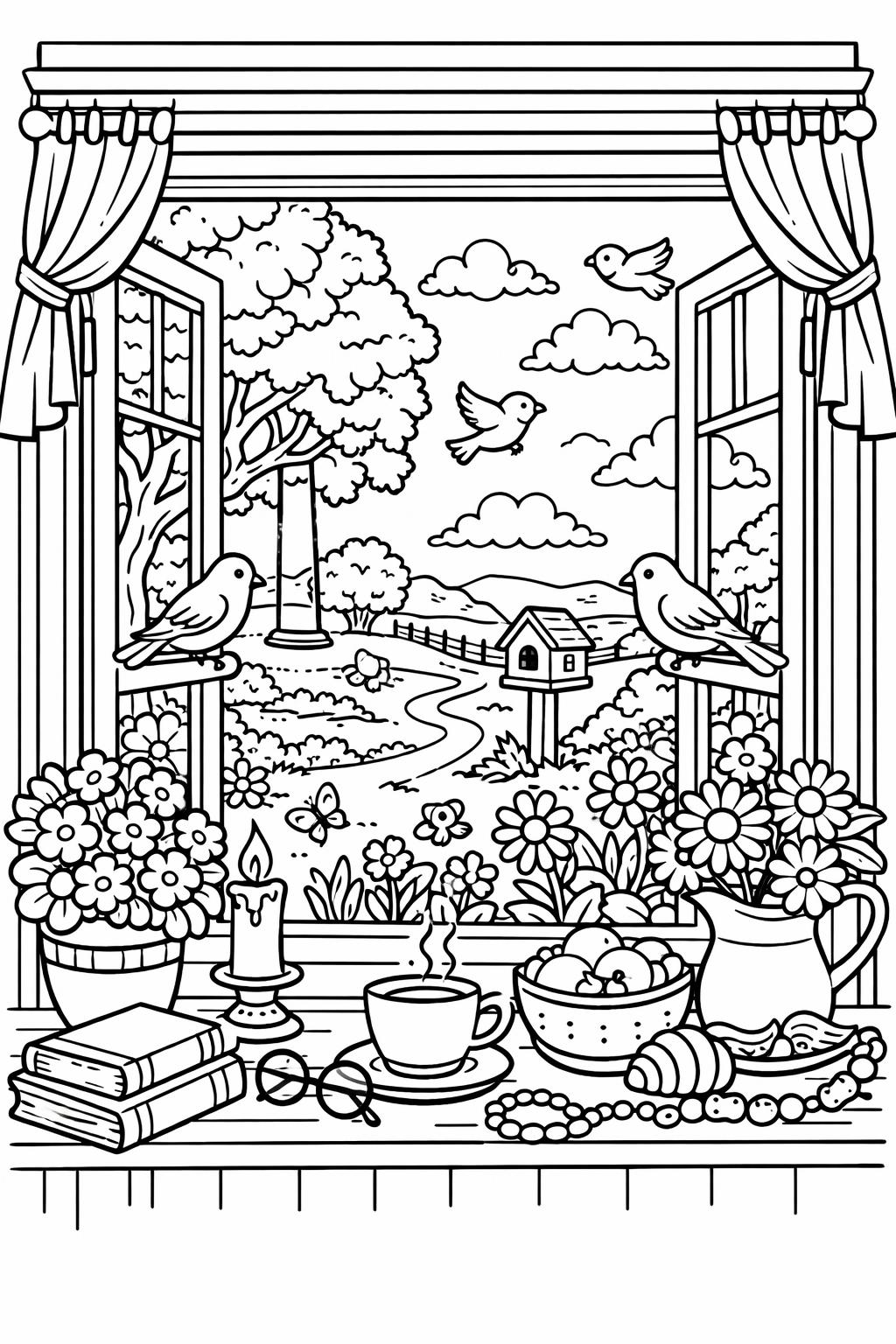 beach coloring page | ocean summer scene | relaxing coastal artwork