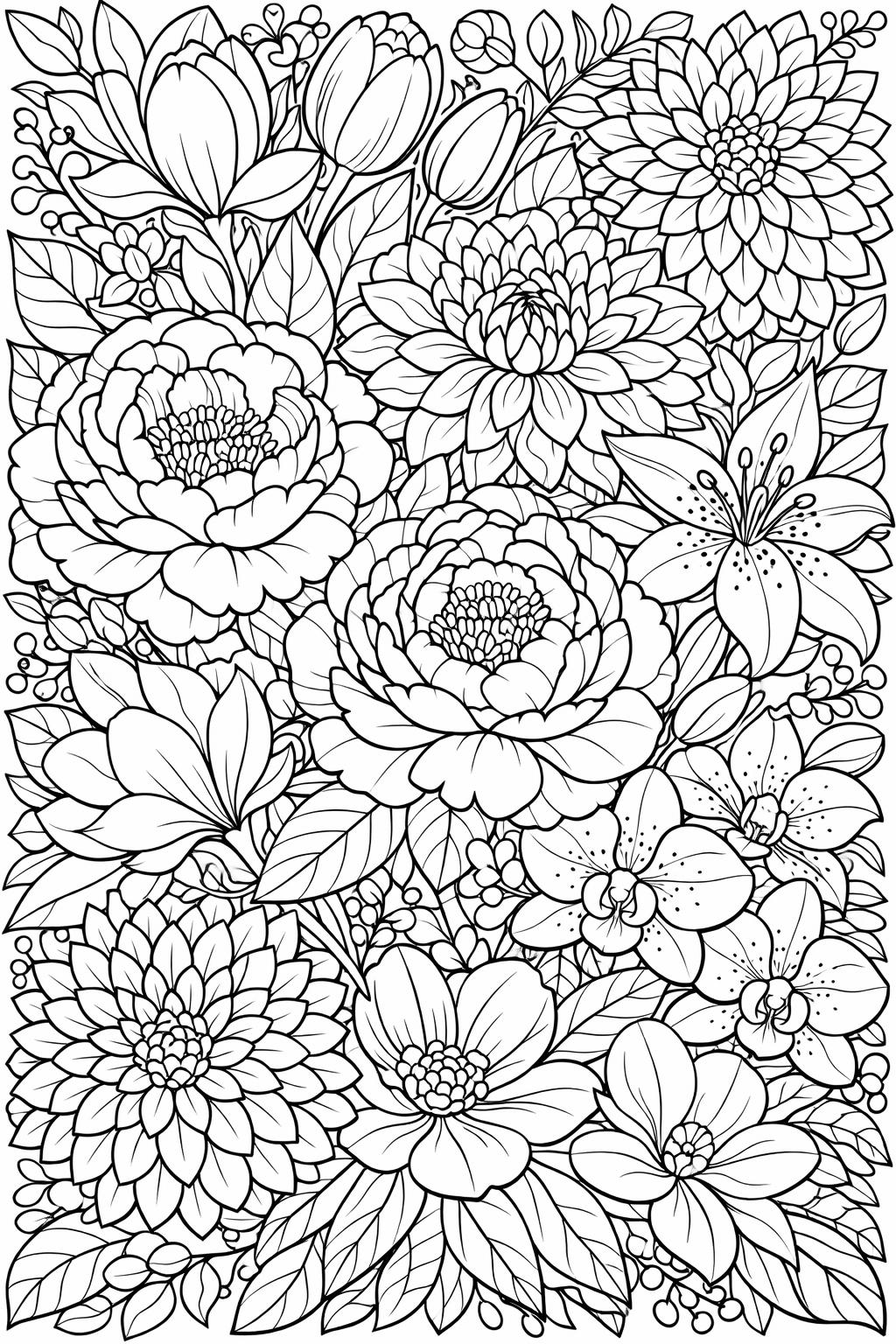 flower coloring page for adults | detailed floral artwork | relaxing coloring sheet