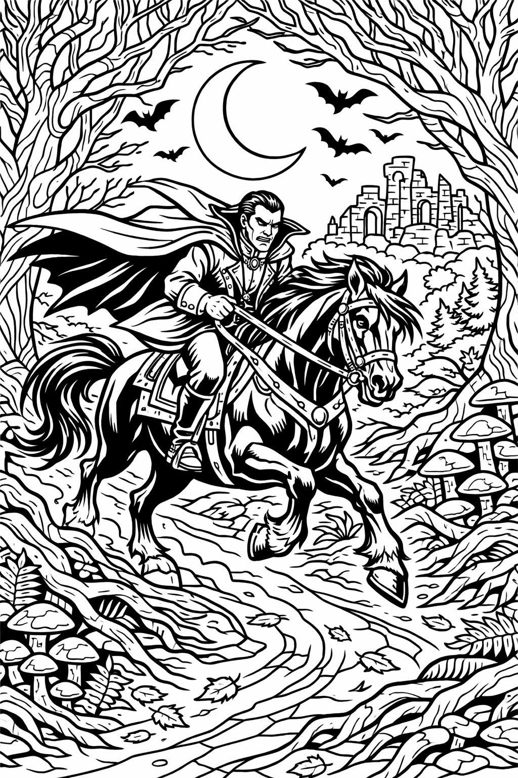 scary vampire coloring page | creepy Halloween character | adult coloring activity