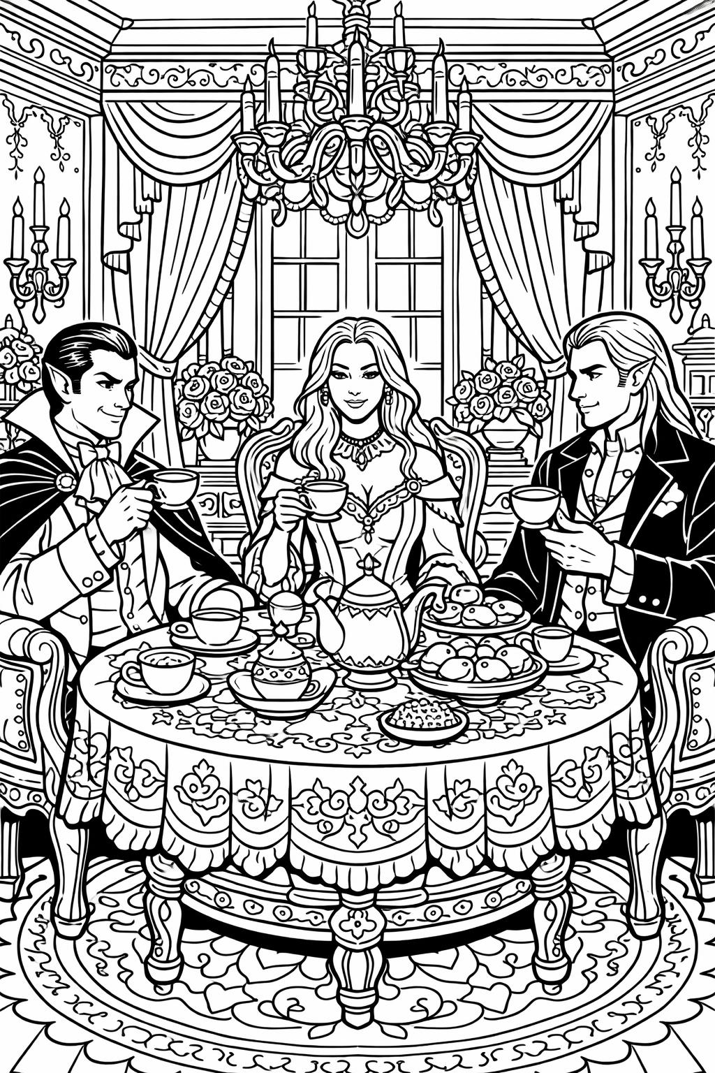vampire portrait coloring page | detailed gothic illustration | horror coloring sheet