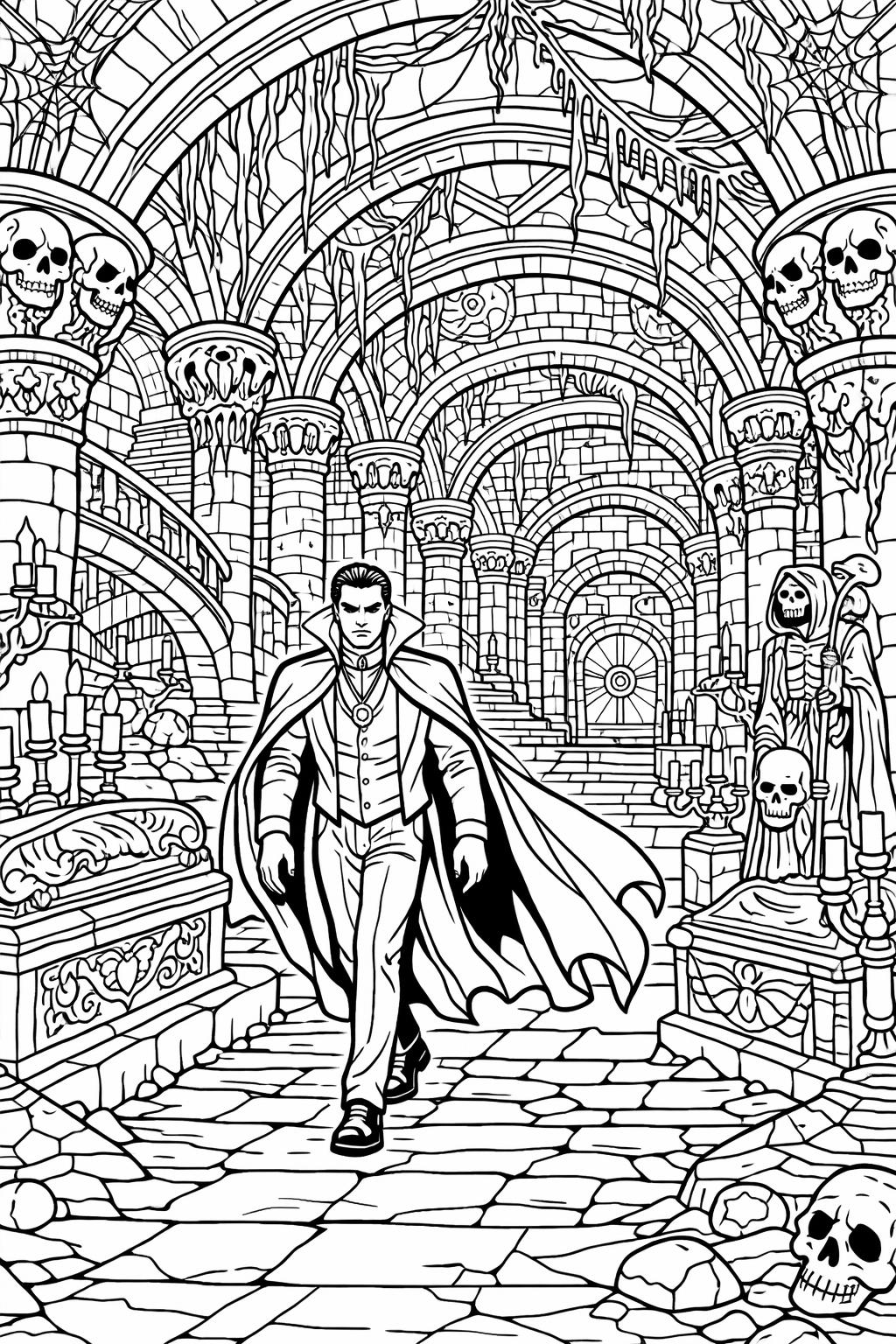 vampire coloring page | horror printable coloring sheet | gothic adult coloring activity