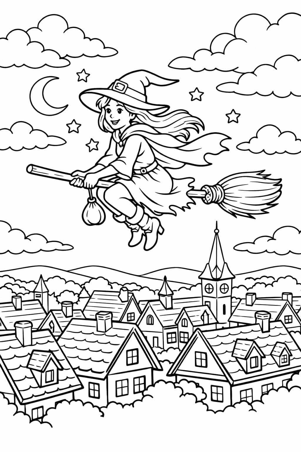 witch mandala coloring page | abstract witch pattern | decorative witch design