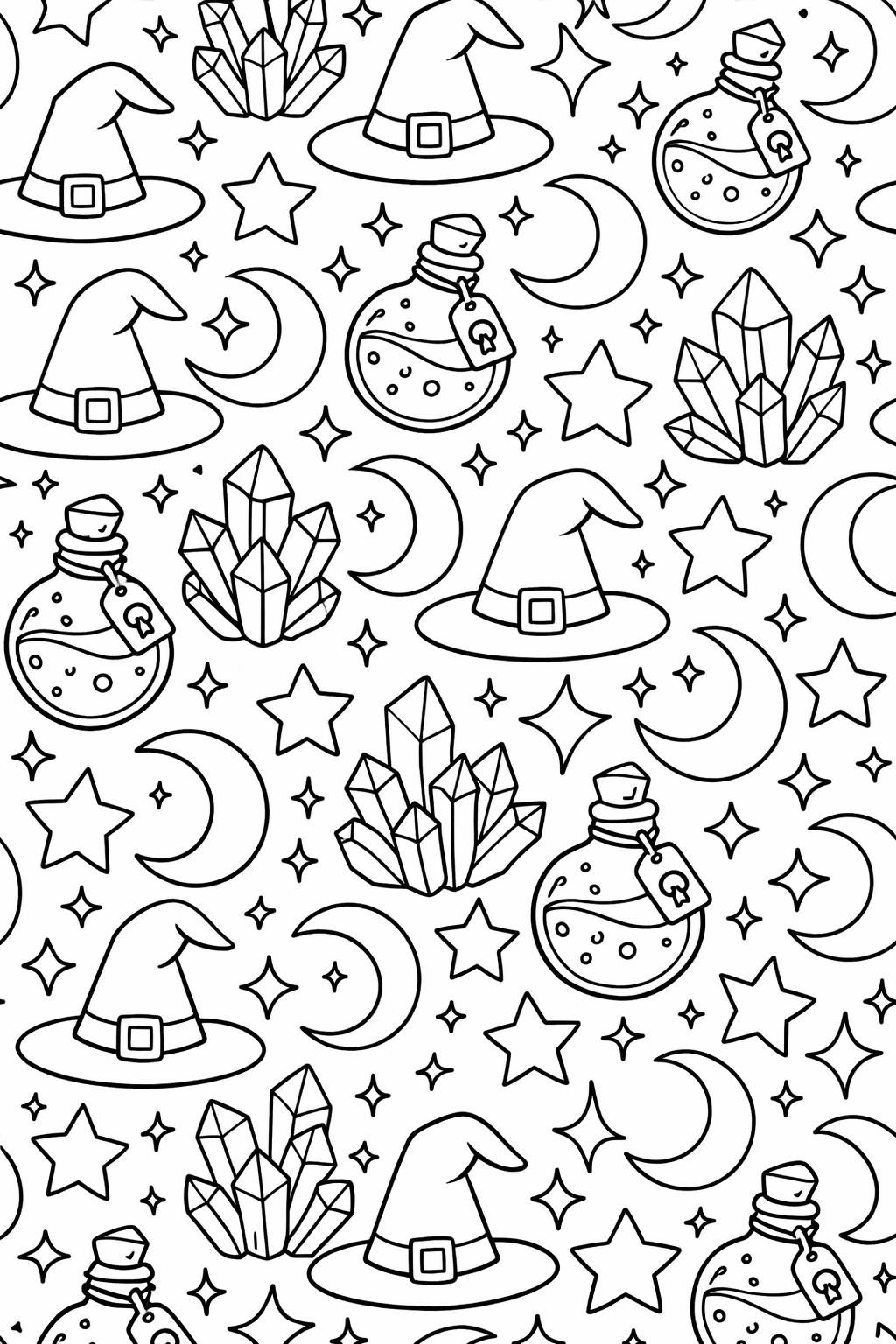 witch cauldron coloring page | brewing potion witch art | spooky cauldron scene page
