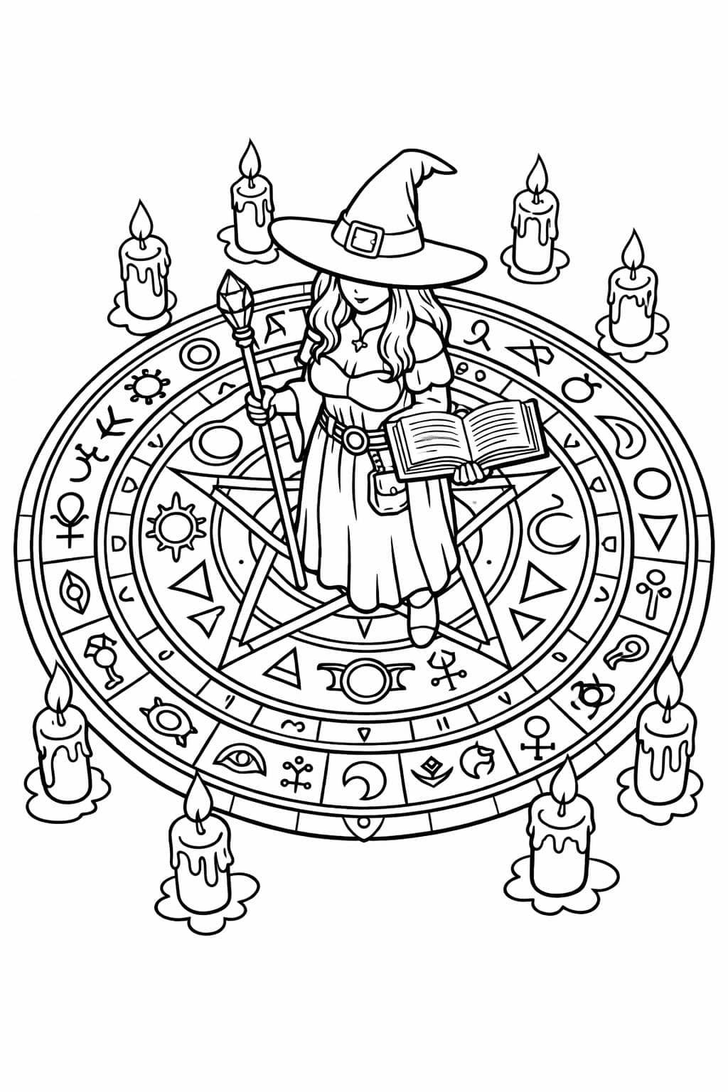 witch face portrait coloring | mystical woman witch art | intricate witch head page