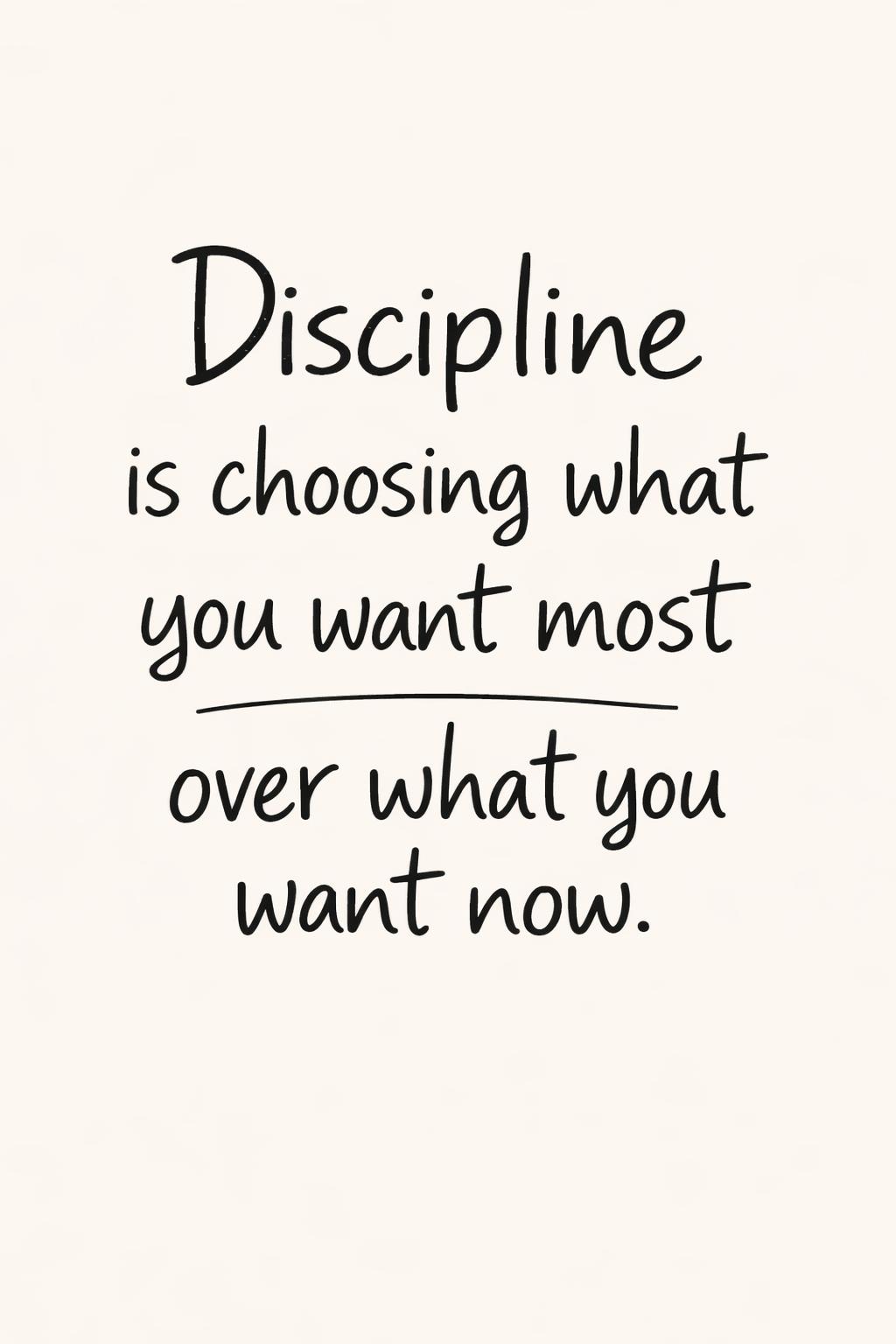 "Discipline is choosing what you want most over what you want now." positive life message | uplifting inspirational quote | encouraging daily reminder