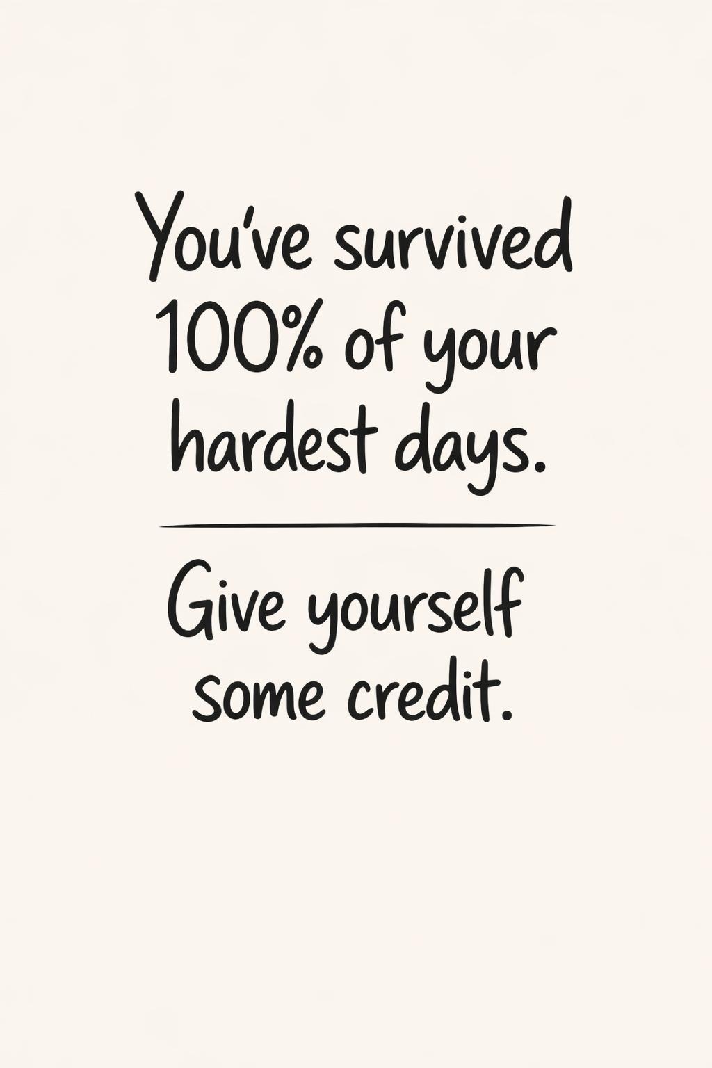 'You've survived 100% of your hardest days. Give yourself some credit.' gratitude life quote | thankful uplifting message | appreciation affirmation