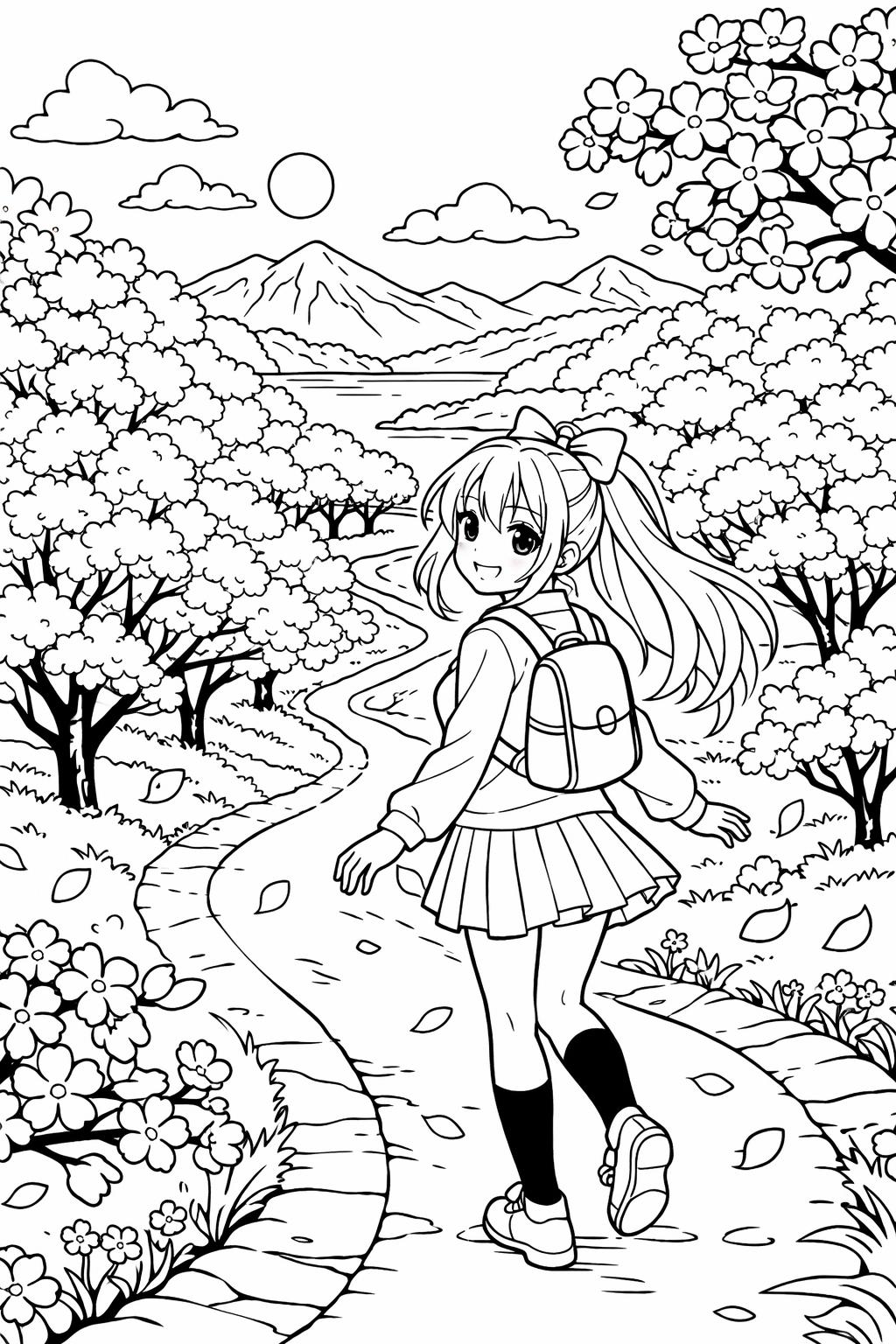 anime girl with cat coloring page | cute pet companion | adorable coloring page