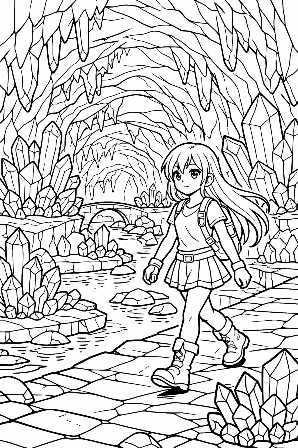 anime girl in nature coloring page | outdoor manga scene | relaxing artwork