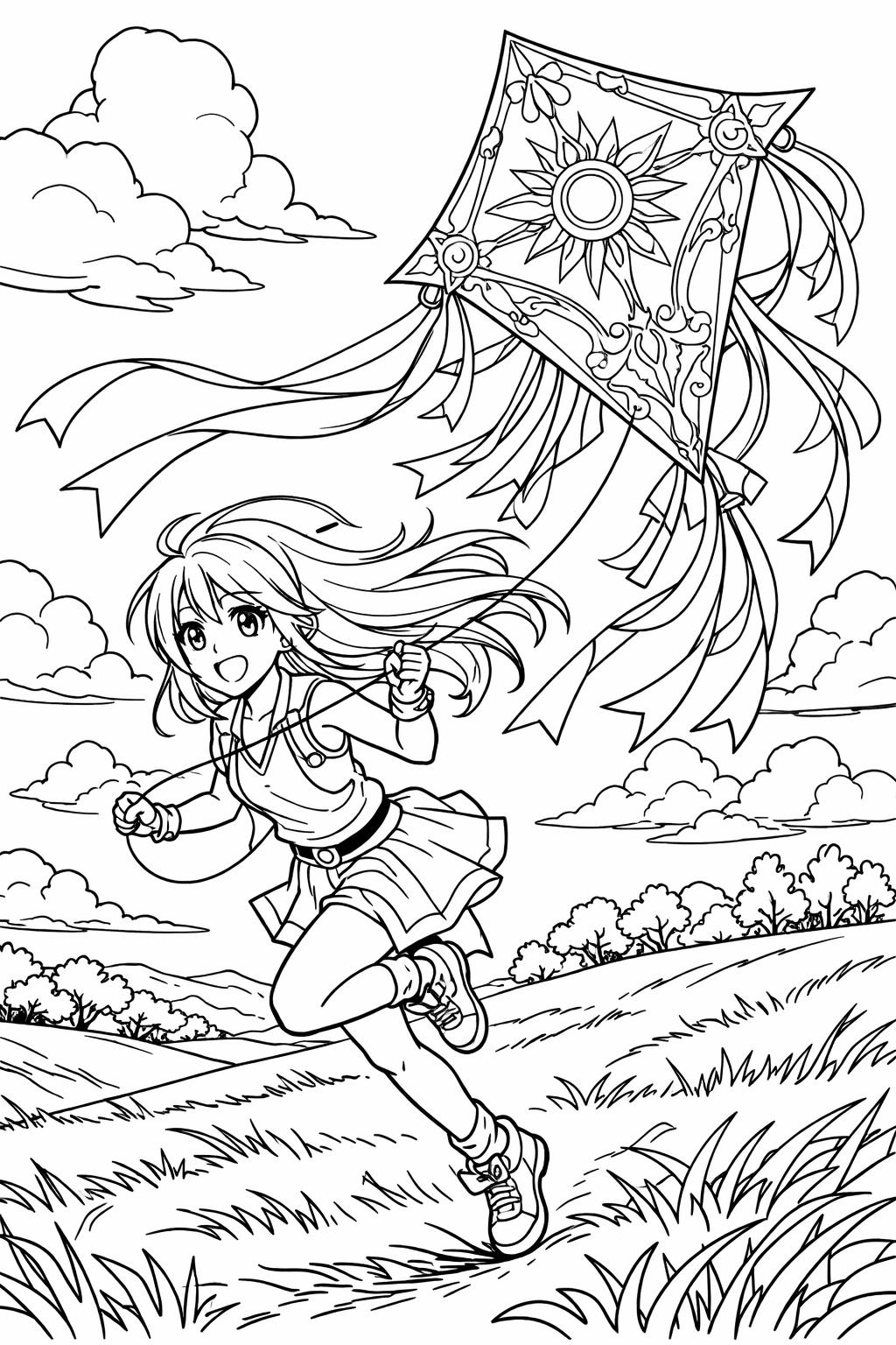 anime school girl coloring page | manga student illustration | printable artwork
