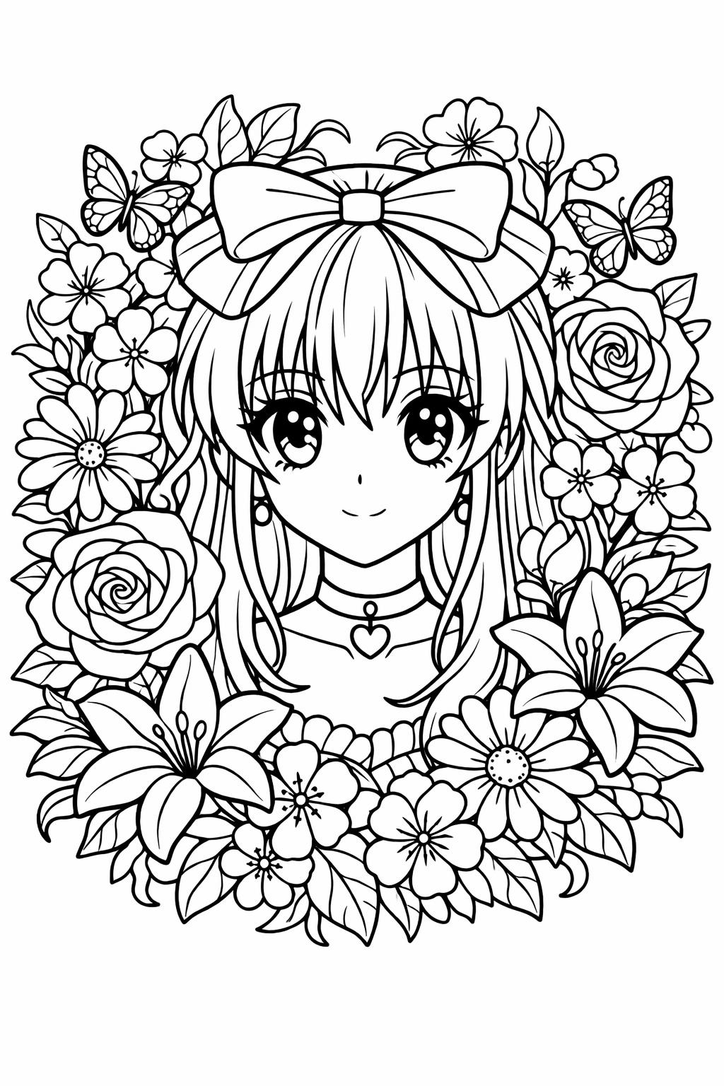 anime girl with cat coloring | cute pet scene | kawaii animal companion art