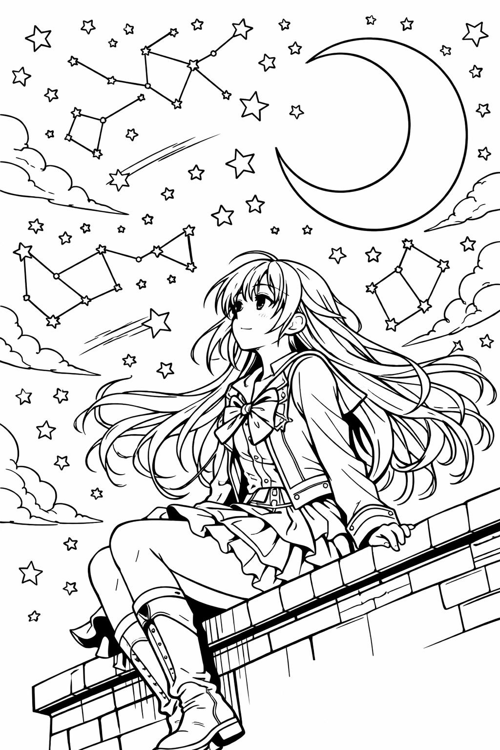 anime girl portrait coloring page | adorable manga style art | fun coloring page