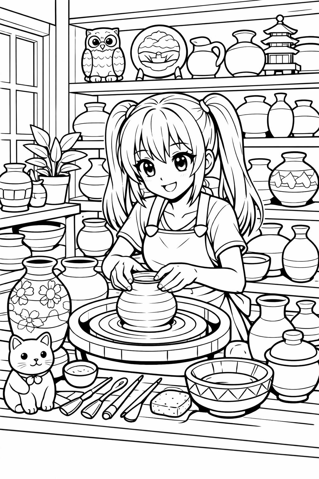 anime girl line art coloring page | clean manga outline | easy coloring sheet
