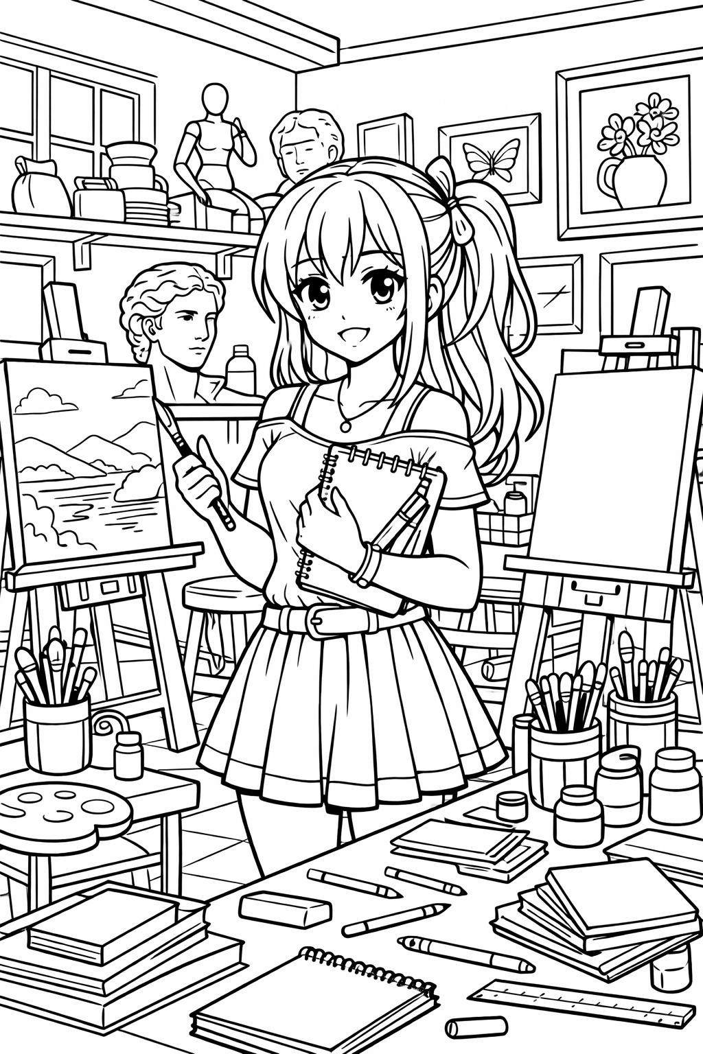 kawaii anime girl coloring page | smiling anime character | fun coloring activity
