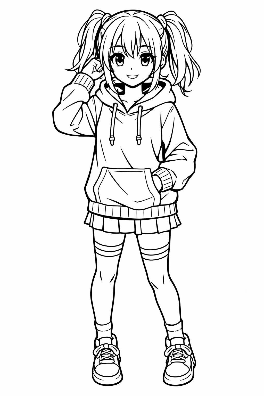 anime school girl coloring | uniform outfit art | cute student character page