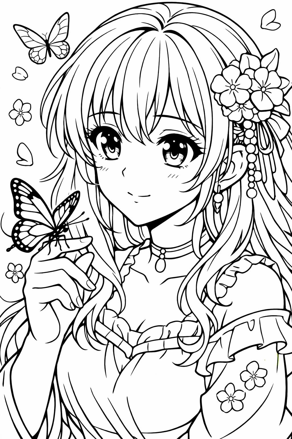 anime girl smiling coloring | happy expression art | cheerful character page