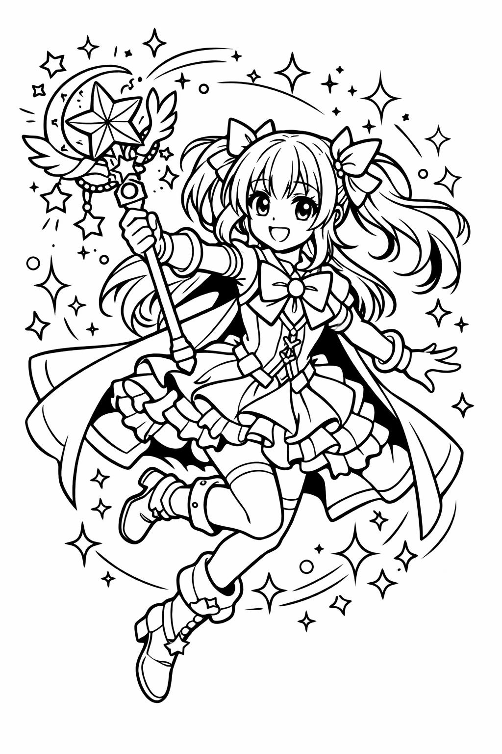 anime girl fantasy outfit | detailed costume design | magical theme coloring