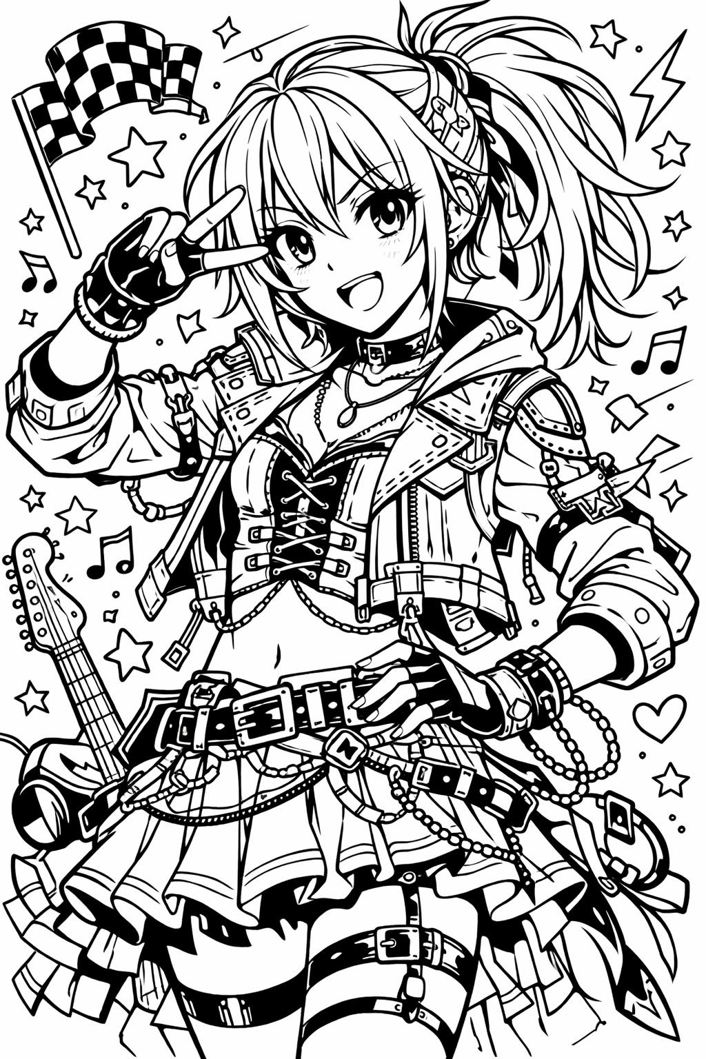 anime style coloring page | character line art | teen creative drawing